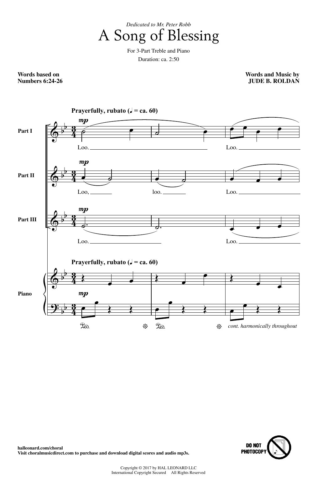 Download Jude Roldan A Song Of Blessing Sheet Music and learn how to play 3-Part Treble PDF digital score in minutes
