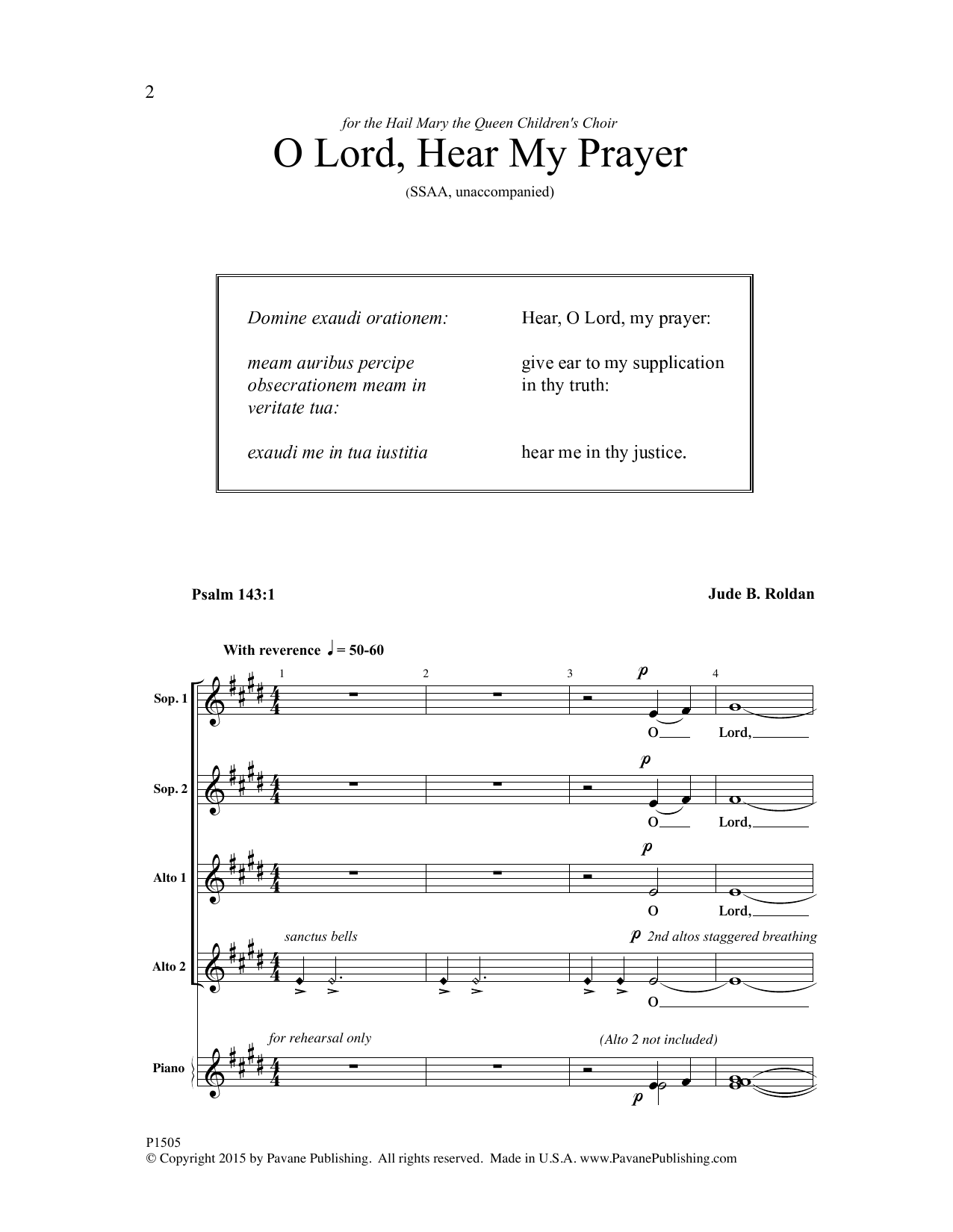 Download Jude Roldan O Lord, Hear My Prayer Sheet Music and learn how to play SSAA Choir PDF digital score in minutes