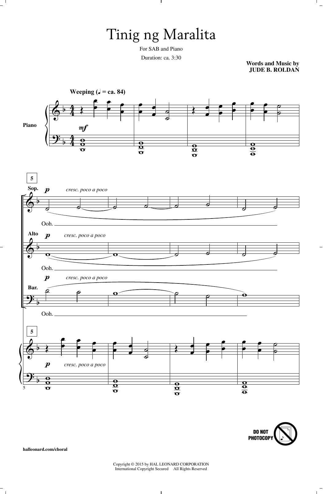 Download Jude Roldan Tinig Ng Maralita Sheet Music and learn how to play SAB PDF digital score in minutes