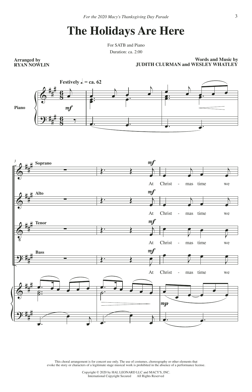 Download Judith Clurman & Wesley Whatley The Holidays Are Here (A Holiday Carol) (arr. Ryan Nowlin) Sheet Music and learn how to play SATB Choir PDF digital score in minutes