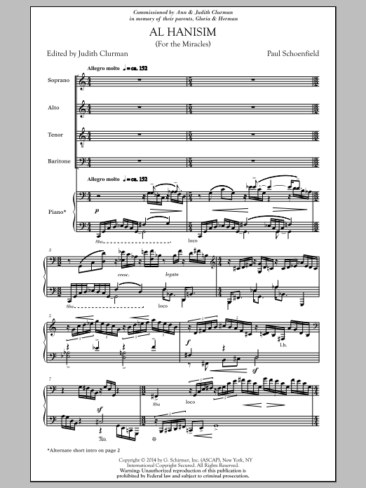 Download Paul Schoenfield Al Hanisim (For The Miracles) Sheet Music and learn how to play SATB PDF digital score in minutes
