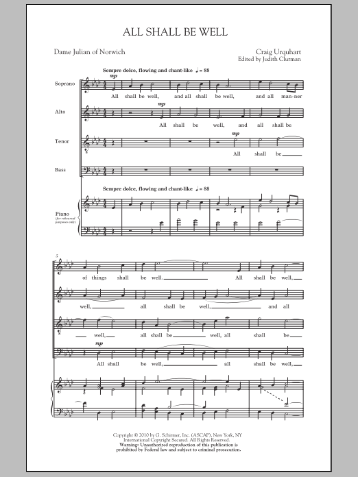 Download Judith Clurman All Shall Be Well Sheet Music and learn how to play SATB Choir PDF digital score in minutes