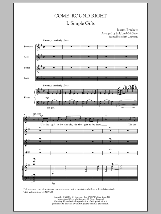 Download Joseph Brackett Come 'Round Right Sheet Music and learn how to play SATB PDF digital score in minutes