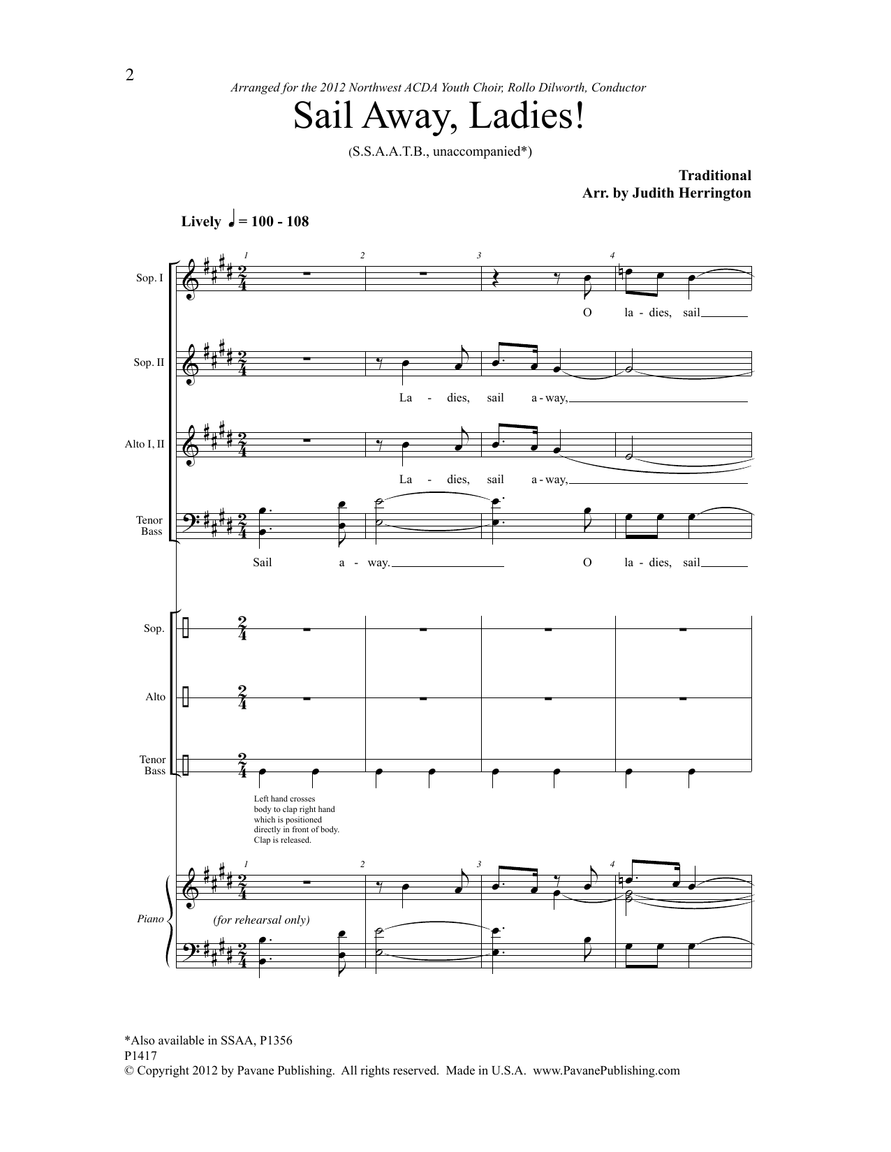 Download Judith Harrington Sail Away, Ladies Sheet Music and learn how to play Choir PDF digital score in minutes