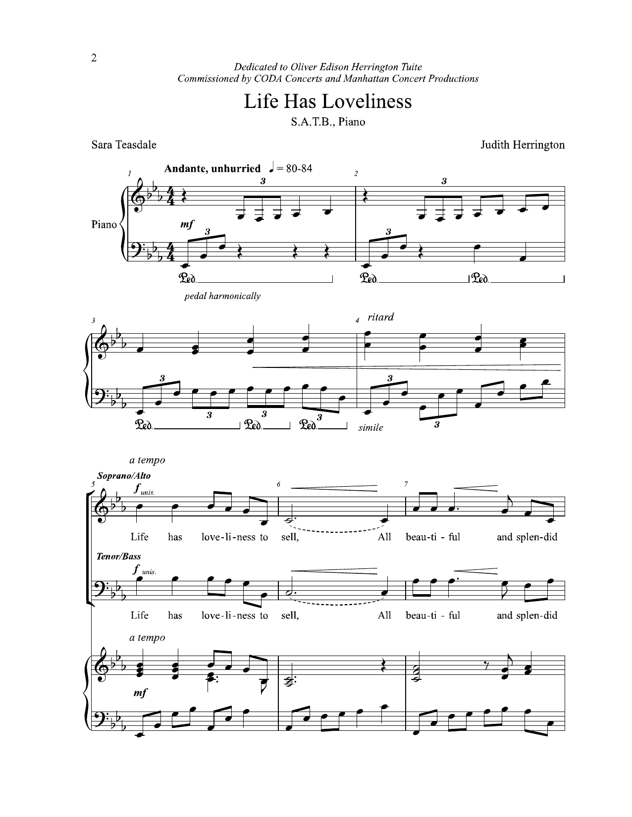 Download Judith Herrington Life Has Loveliness Sheet Music and learn how to play SATB Choir PDF digital score in minutes