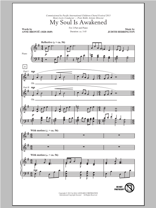 Download Judith Herrington My Soul Is Awakened Sheet Music and learn how to play 2-Part Choir PDF digital score in minutes