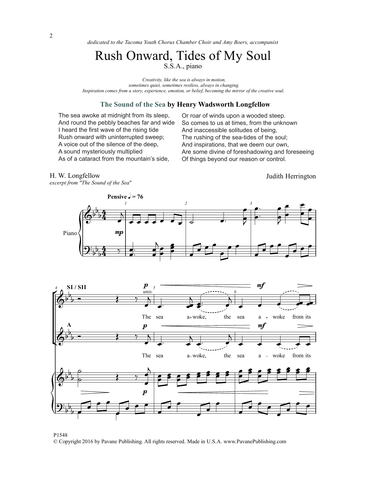 Download Judith Herrington Rush Onward, Tides of My Soul Sheet Music and learn how to play SSA Choir PDF digital score in minutes