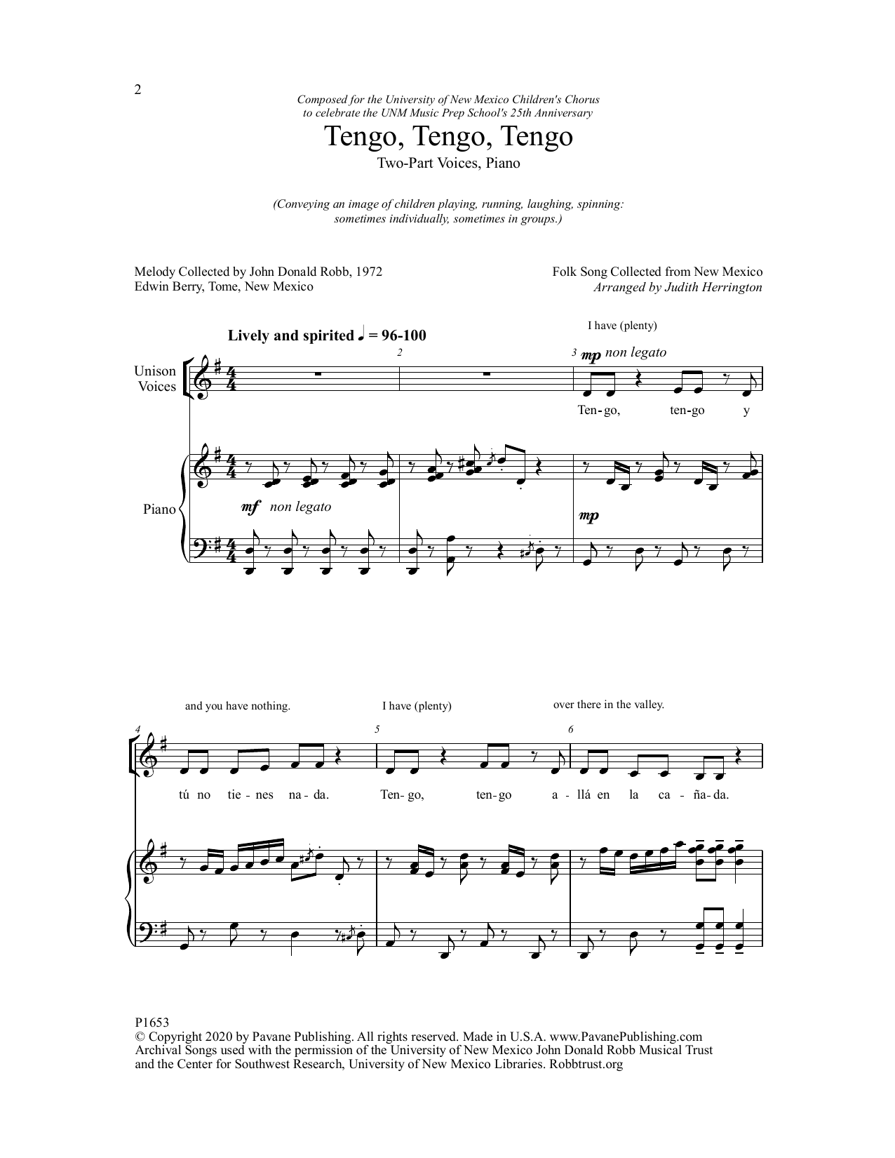 Download Judith Herrington Tengo, Tengo, Tengo Sheet Music and learn how to play Choir PDF digital score in minutes