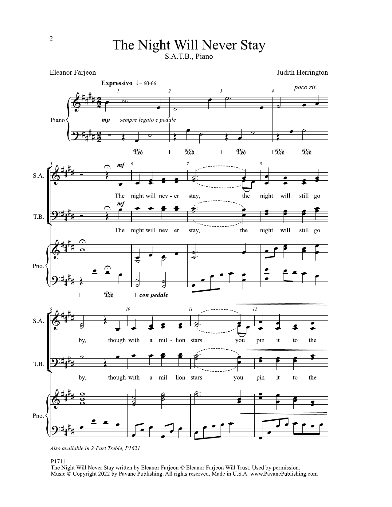 Download Judith Herrington The Night Will Never Stay Sheet Music and learn how to play SATB Choir PDF digital score in minutes