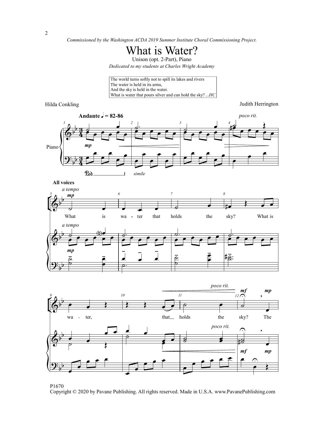 Download Judith Herrington What is Water? Sheet Music and learn how to play Unison Choir PDF digital score in minutes