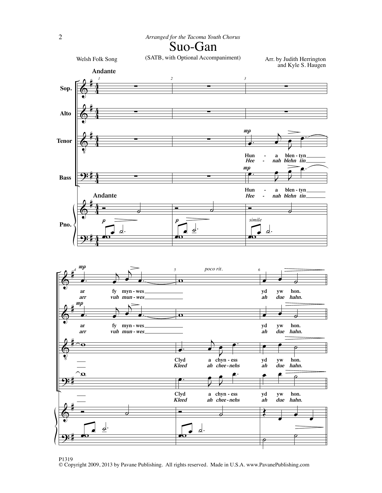 Download Judith Herrington/ Kyle Haugen Suo-Gan Sheet Music and learn how to play SATB Choir PDF digital score in minutes