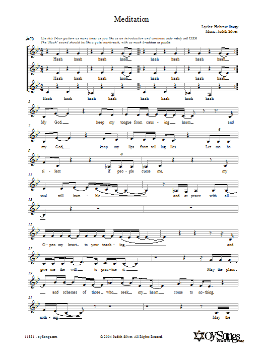 Download Judith Silver Meditation Sheet Music and learn how to play 3-Part Mixed PDF digital score in minutes