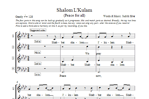 Download Judith Silver Shalom L'kulam Sheet Music and learn how to play 4-Part PDF digital score in minutes