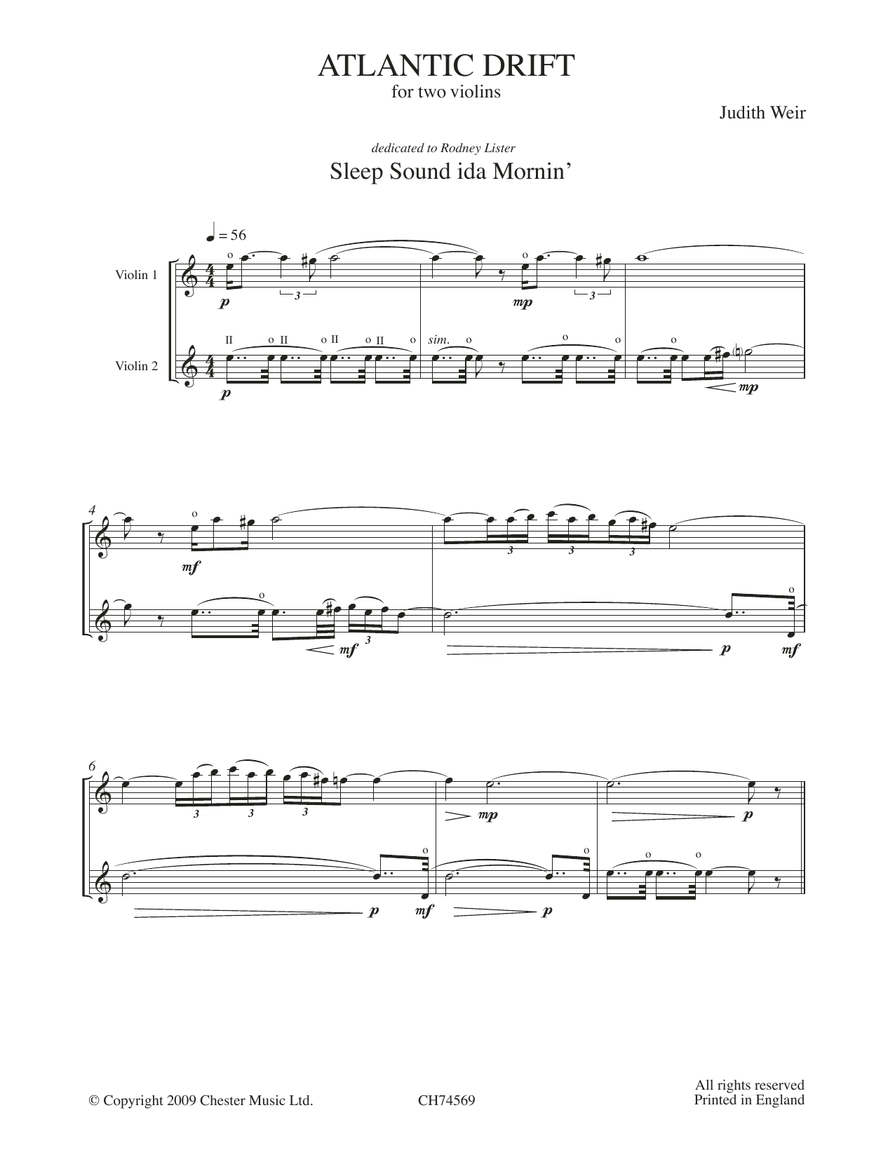 Download Judith Weir Atlantic Drift Sheet Music and learn how to play Violin Duet PDF digital score in minutes