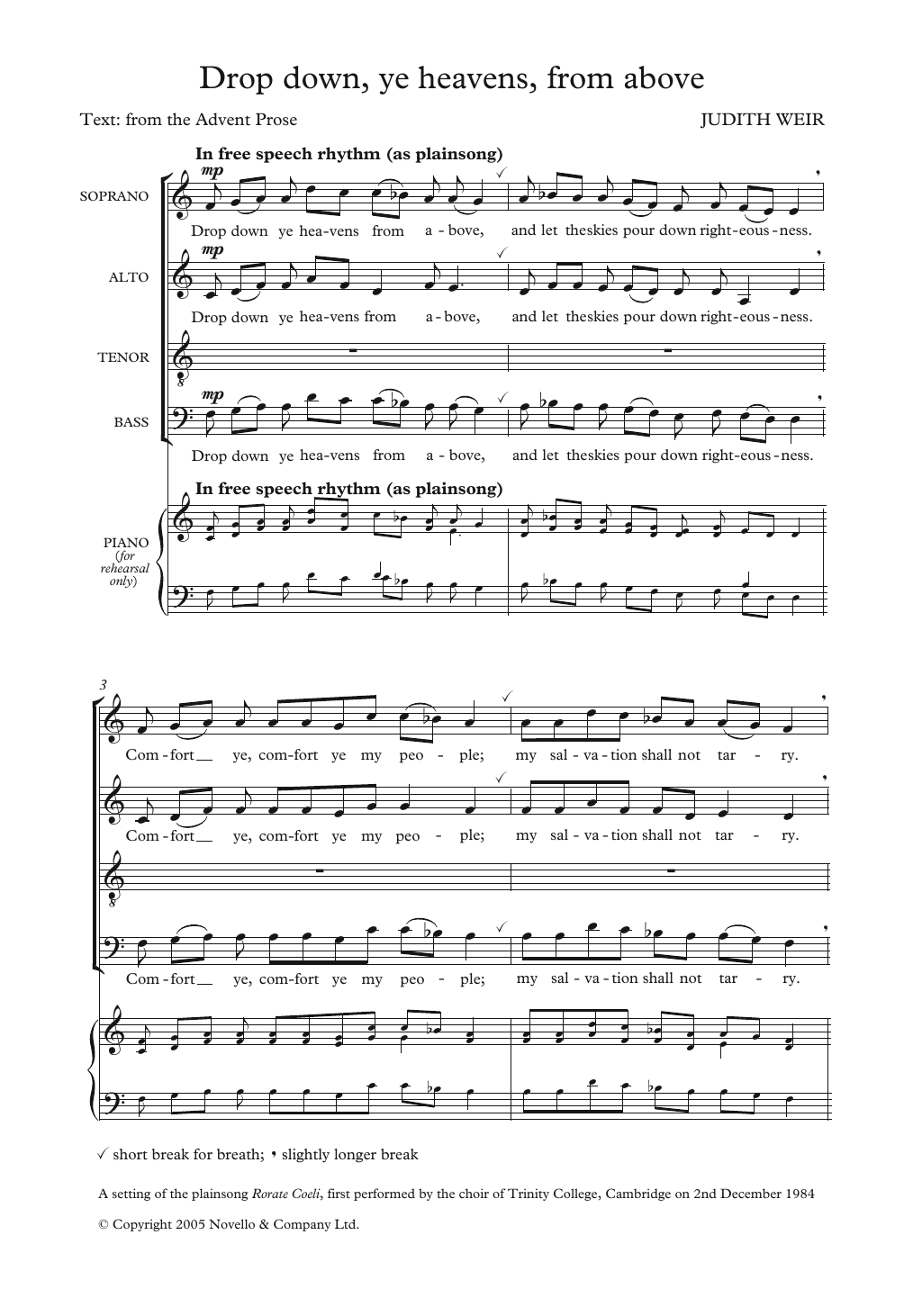 Download Judith Weir Drop Down Ye Heavens From Above Sheet Music and learn how to play Choir PDF digital score in minutes