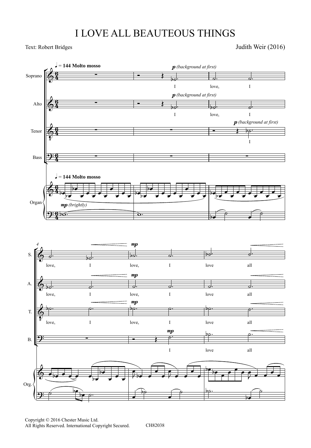 Download Judith Weir I Love All Beauteous Things Sheet Music and learn how to play Choir PDF digital score in minutes