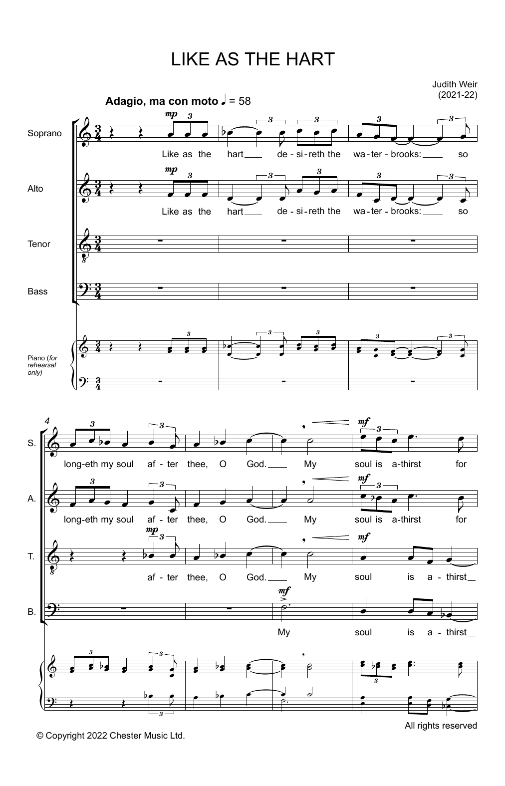 Download Judith Weir Like As The Hart Sheet Music and learn how to play SATB Choir PDF digital score in minutes