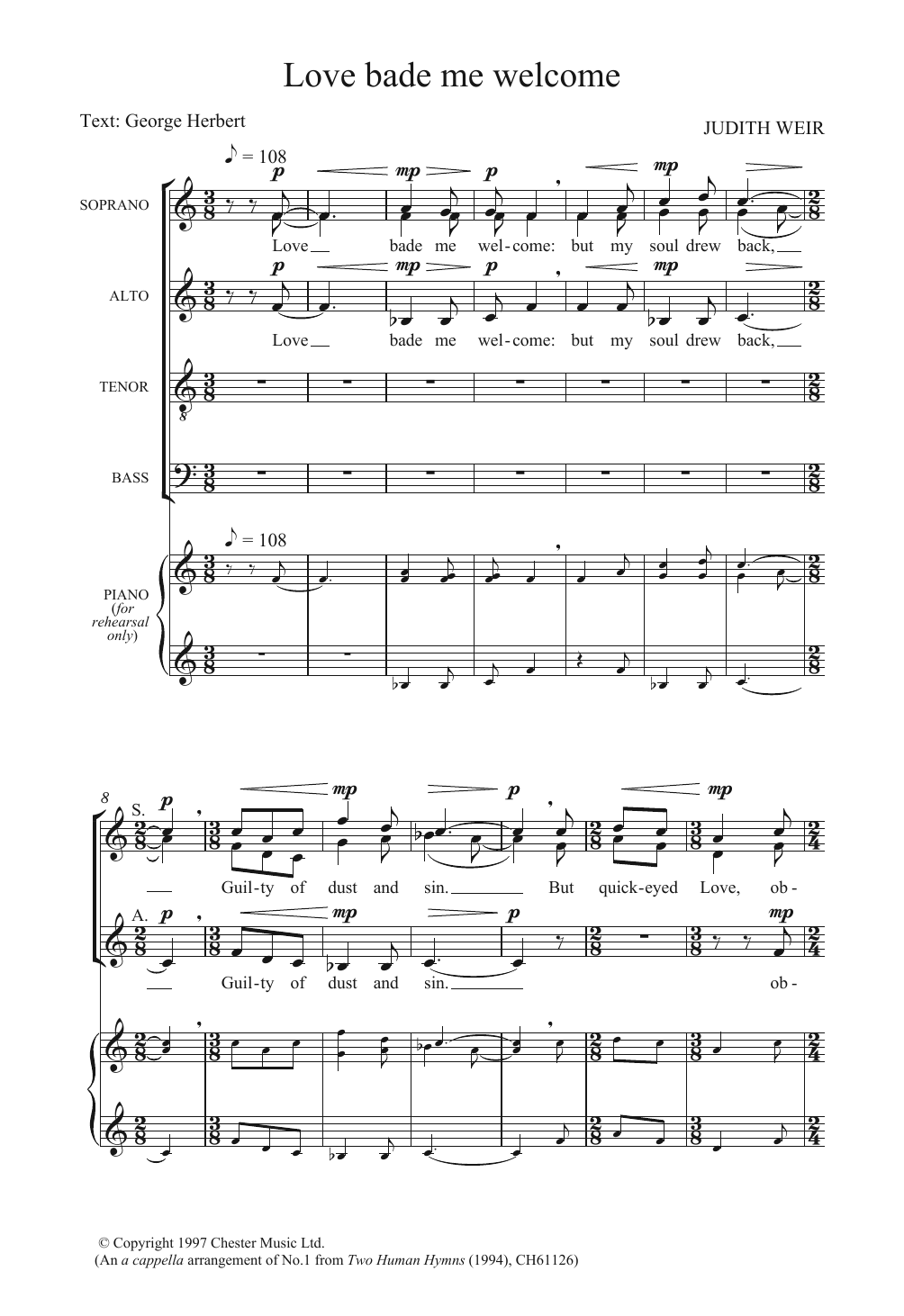 Download Judith Weir Love Bade Me Welcome Sheet Music and learn how to play Piano, Vocal & Guitar PDF digital score in minutes