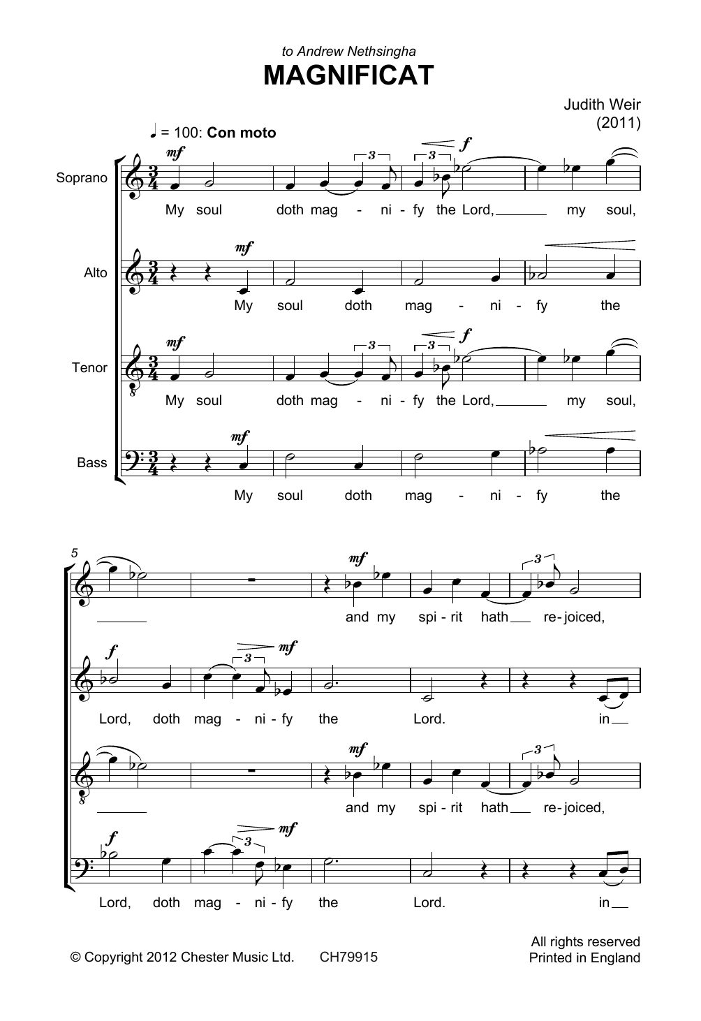 Download Judith Weir Magnificat And Nunc Dimittis Sheet Music and learn how to play Piano, Vocal & Guitar PDF digital score in minutes