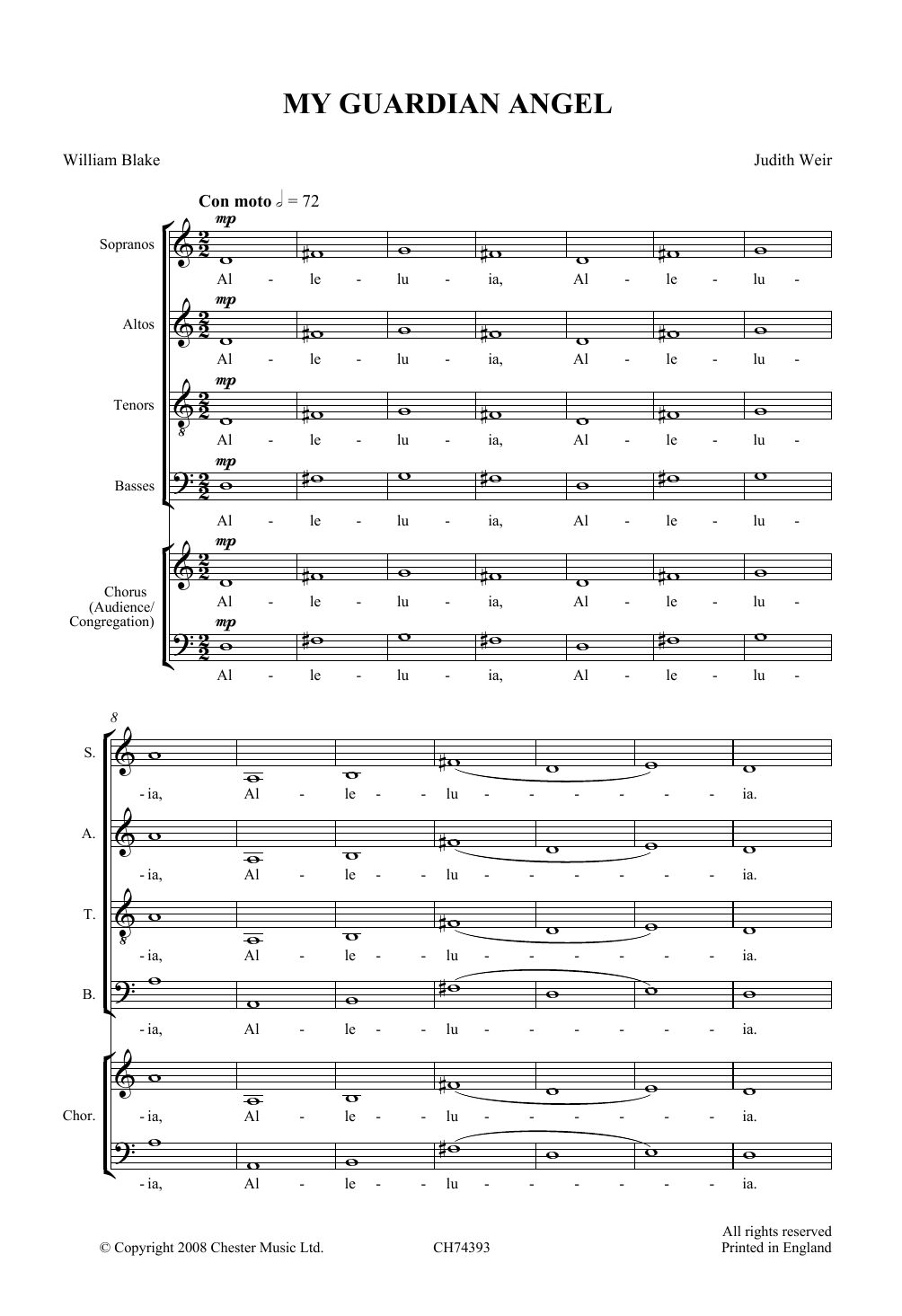 Download Judith Weir My Guardian Angel Sheet Music and learn how to play SATB Choir PDF digital score in minutes