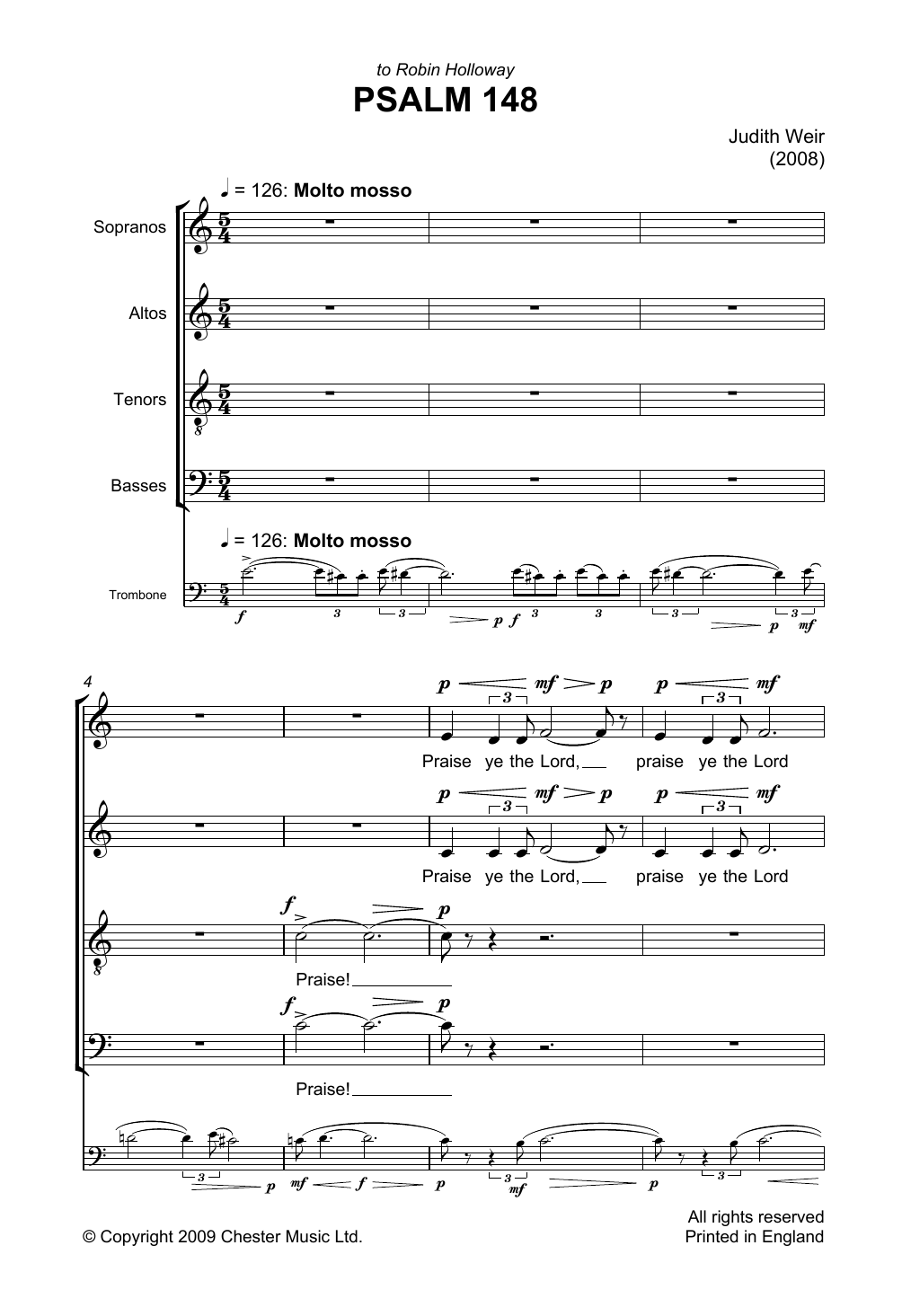 Download Judith Weir Psalm 148 Sheet Music and learn how to play Choir PDF digital score in minutes