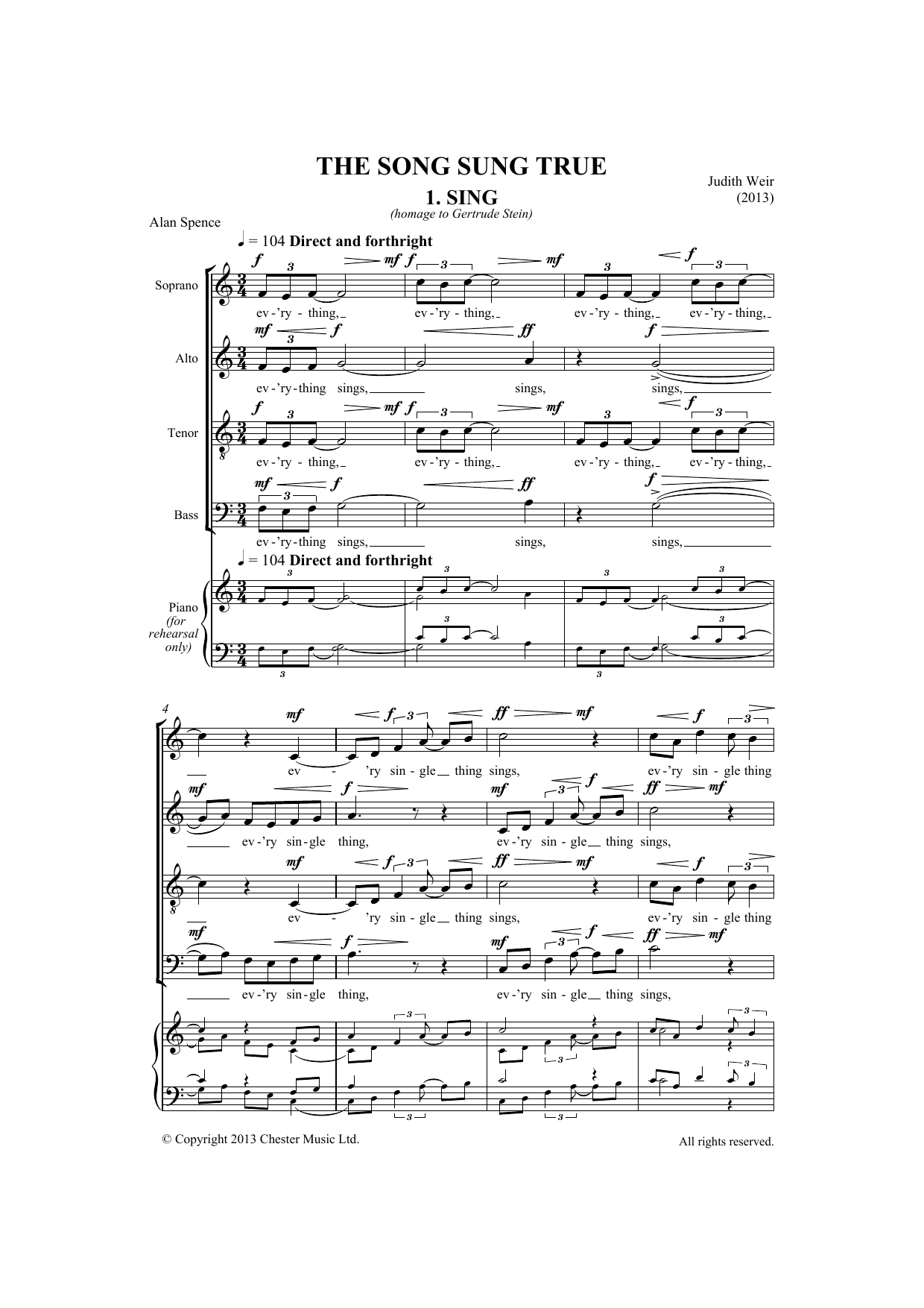 Download Judith Weir Song Sung True Sheet Music and learn how to play Choir PDF digital score in minutes