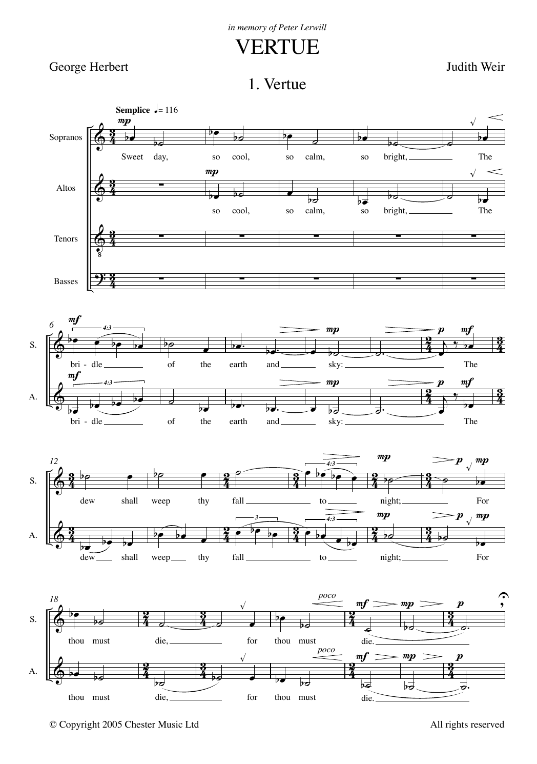 Download Judith Weir Vertue Sheet Music and learn how to play Choir PDF digital score in minutes