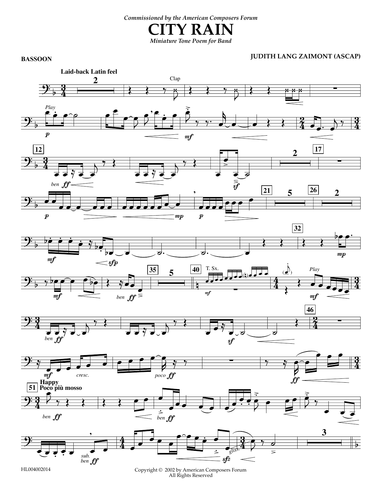 Download Judith Zaimont City Rain - Bassoon Sheet Music and learn how to play Concert Band PDF digital score in minutes