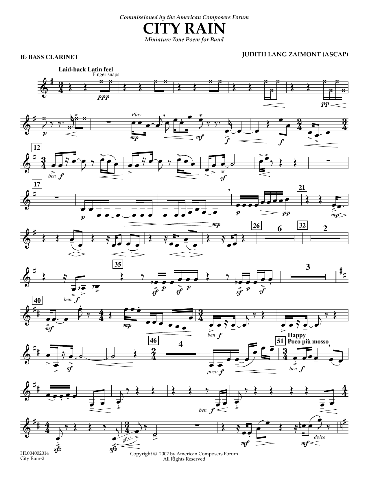 Download Judith Zaimont City Rain - Bb Bass Clarinet Sheet Music and learn how to play Concert Band PDF digital score in minutes