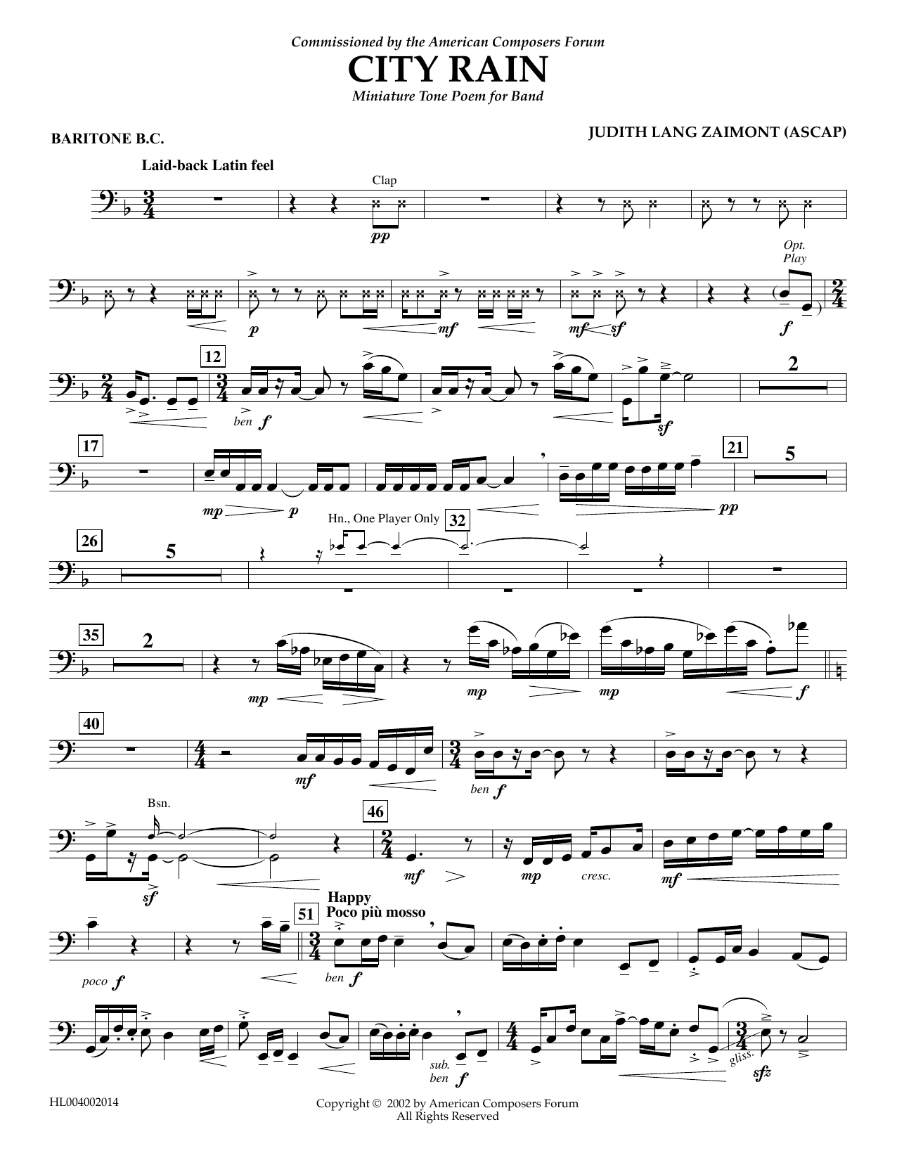 Download Judith Zaimont City Rain - Euphonium in Bass Clef Sheet Music and learn how to play Concert Band PDF digital score in minutes