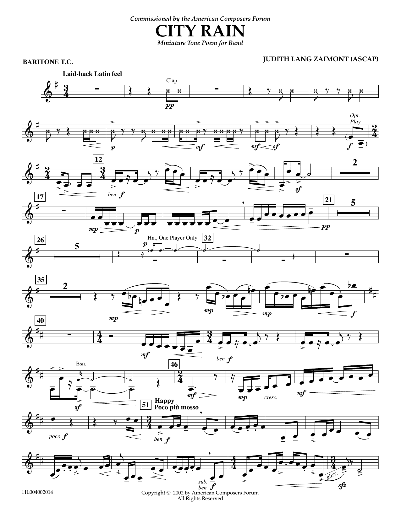 Download Judith Zaimont City Rain - Euphonium in Treble Clef Sheet Music and learn how to play Concert Band PDF digital score in minutes