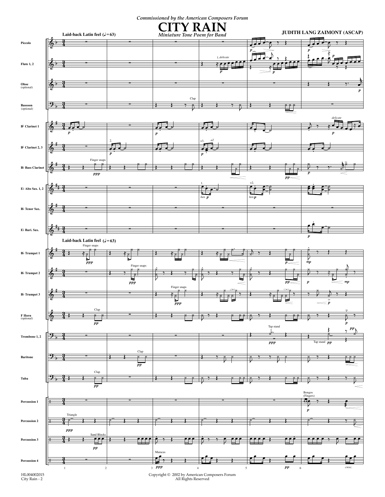 Download Judith Zaimont City Rain - Full Score Sheet Music and learn how to play Concert Band PDF digital score in minutes
