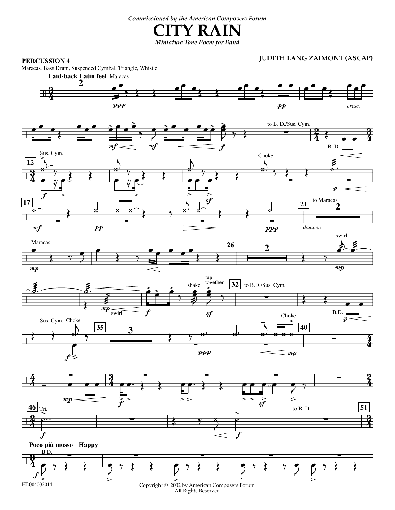 Download Judith Zaimont City Rain - Percussion 4 Sheet Music and learn how to play Concert Band PDF digital score in minutes