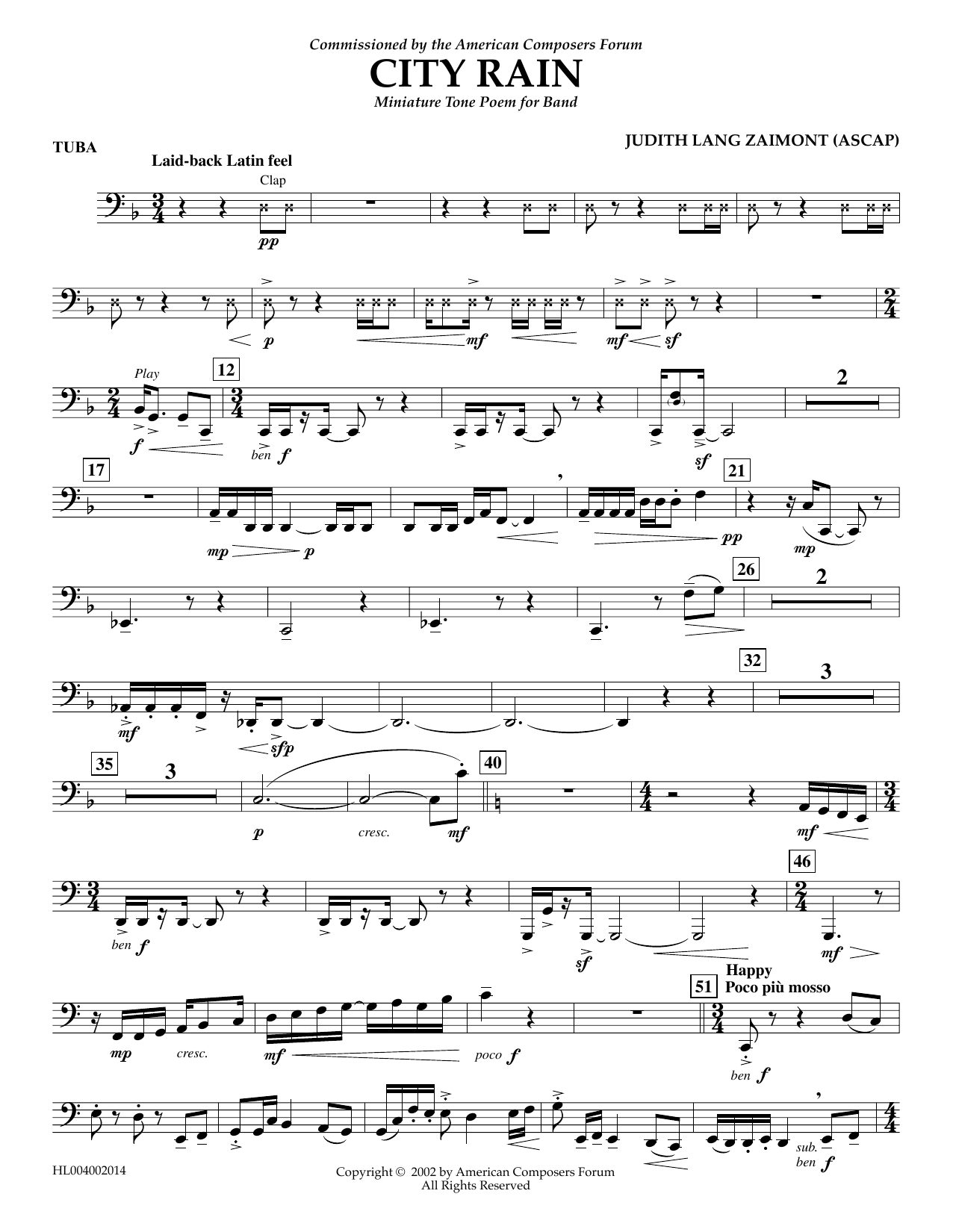 Download Judith Zaimont City Rain - Tuba Sheet Music and learn how to play Concert Band PDF digital score in minutes