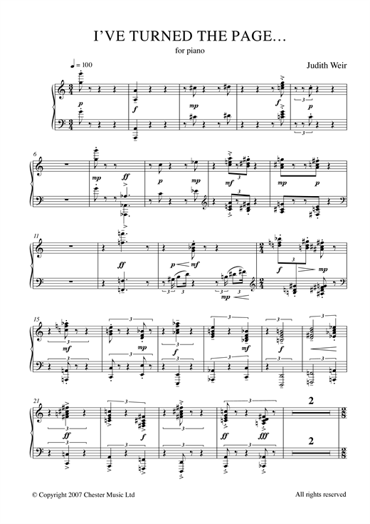 Download Judith Weir I've Turned The Page Sheet Music and learn how to play Piano PDF digital score in minutes