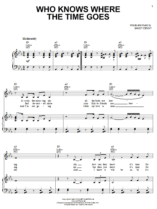 Download Judy Collins Who Knows Where The Time Goes Sheet Music and learn how to play Piano, Vocal & Guitar (Right-Hand Melody) PDF digital score in minutes