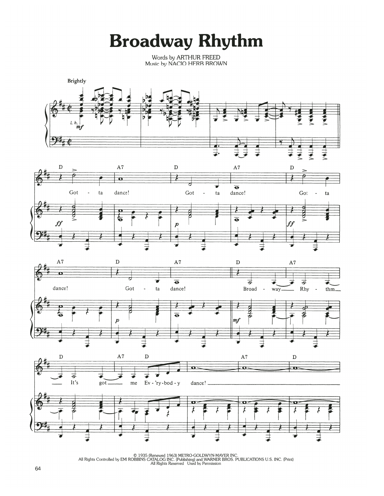 Download Judy Garland Broadway Rhythm Sheet Music and learn how to play Piano, Vocal & Guitar Chords (Right-Hand Melody) PDF digital score in minutes