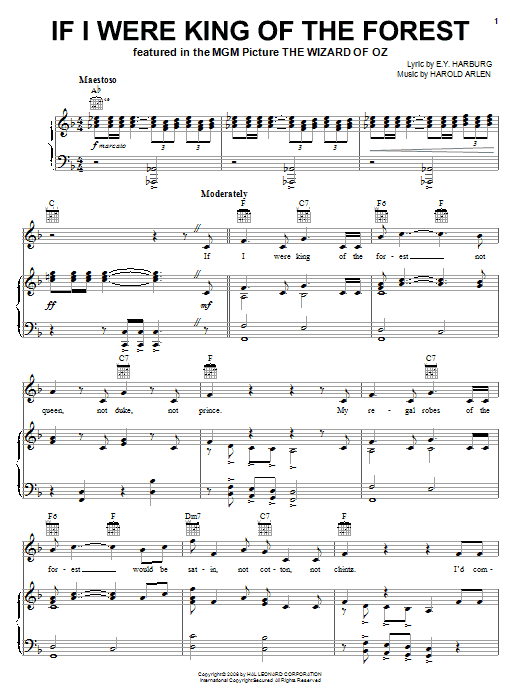 Download Judy Garland If I Were King Of The Forest Sheet Music and learn how to play Piano, Vocal & Guitar (Right-Hand Melody) PDF digital score in minutes