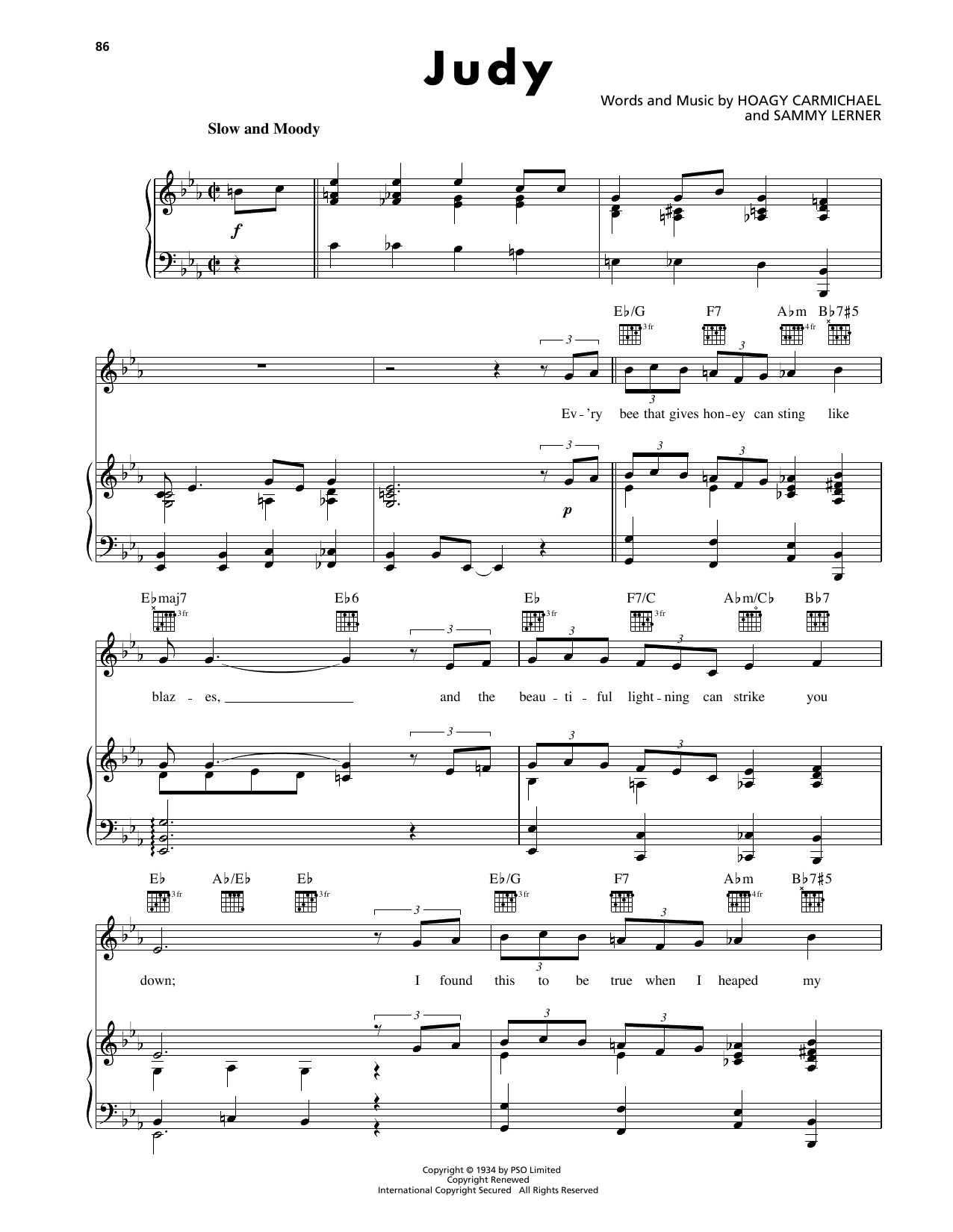 Download Judy Garland Judy Sheet Music and learn how to play Piano, Vocal & Guitar Chords (Right-Hand Melody) PDF digital score in minutes