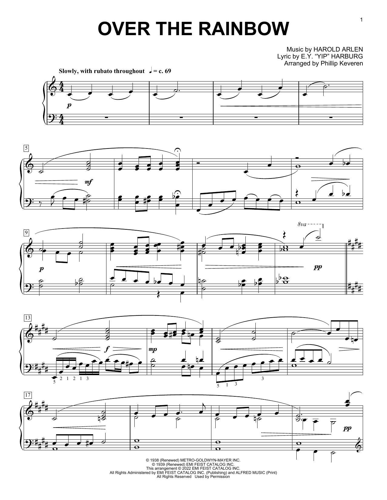 Download Judy Garland Over The Rainbow (arr. Phillip Keveren) Sheet Music and learn how to play Piano Solo PDF digital score in minutes