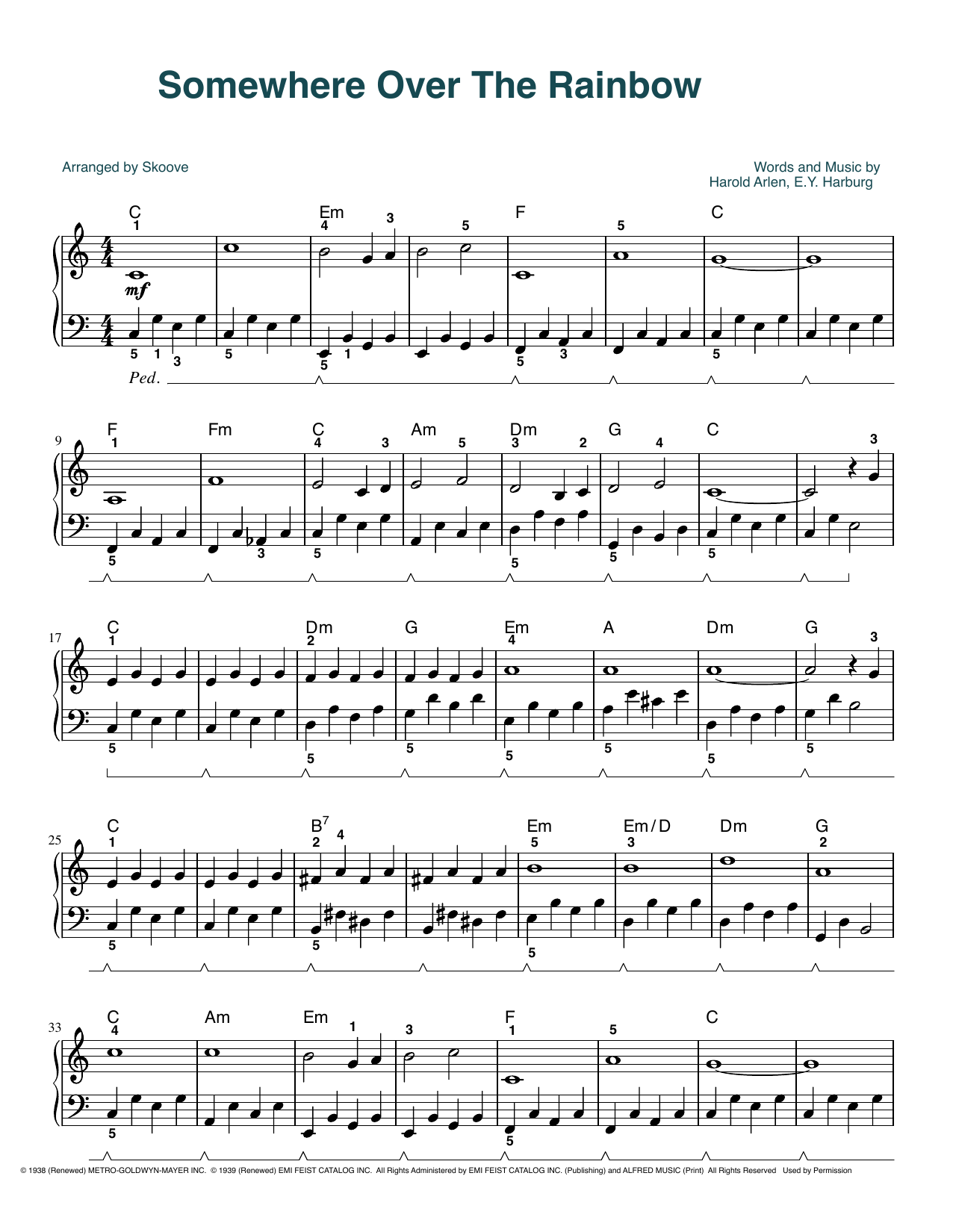 Download Judy Garland Over The Rainbow (from The Wizard Of Oz) (arr. Skoove) Sheet Music and learn how to play Easy Piano PDF digital score in minutes