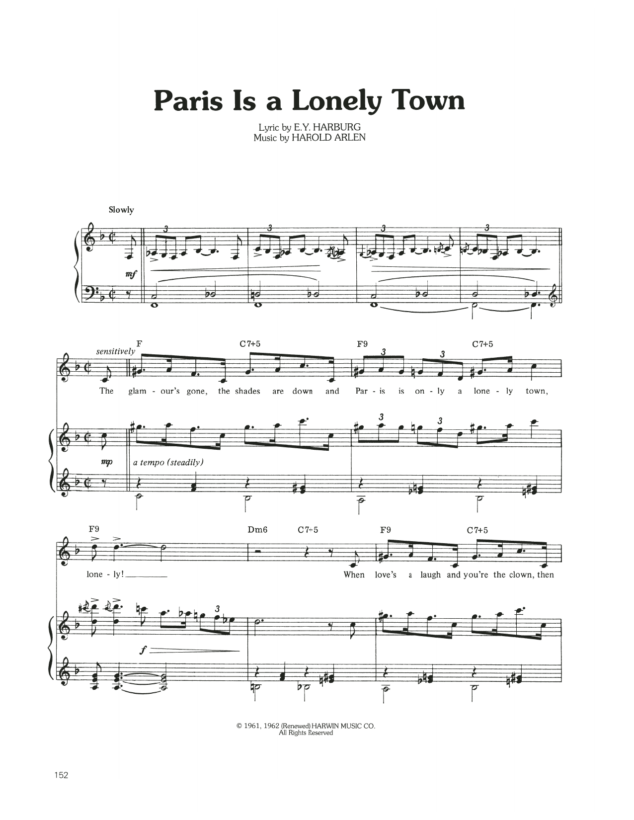 Download Judy Garland Paris Is A Lonely Town Sheet Music and learn how to play Piano, Vocal & Guitar Chords (Right-Hand Melody) PDF digital score in minutes