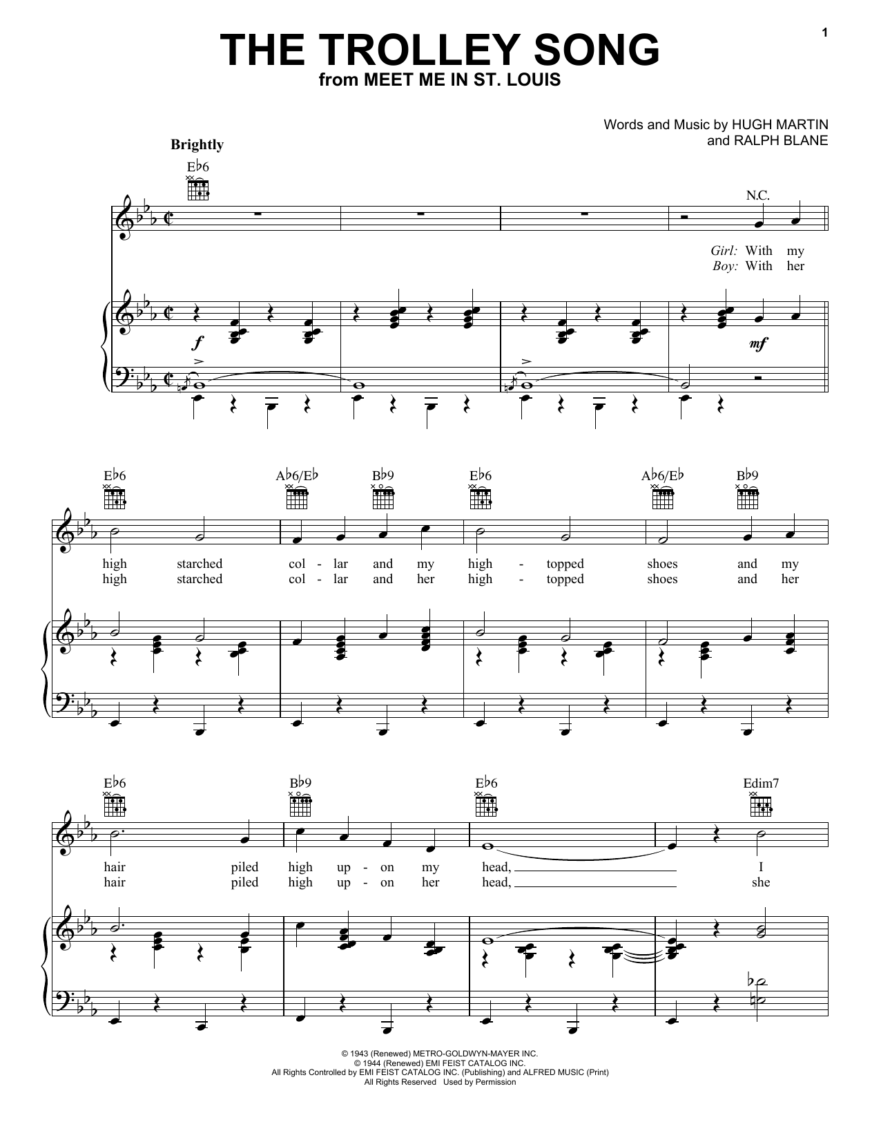 Download Judy Garland The Trolley Song Sheet Music and learn how to play Real Book – Melody & Chords PDF digital score in minutes