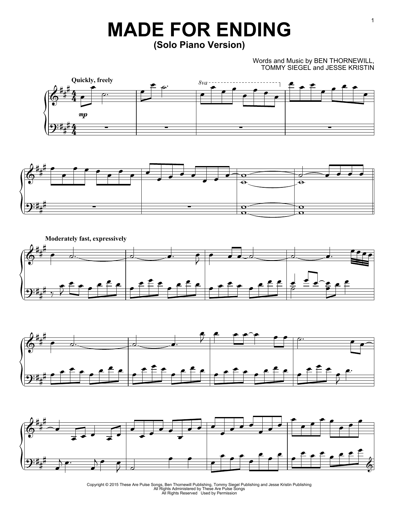 Download Jukebox The Ghost Made For Ending Sheet Music and learn how to play Piano Solo PDF digital score in minutes