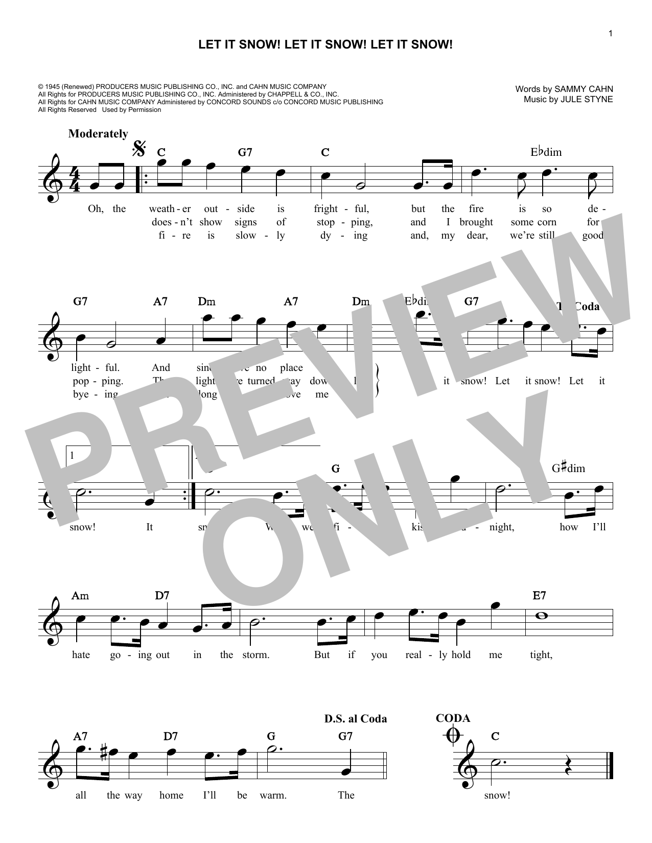 Download Jule Styne & Sammy Cahn Let It Snow! Let It Snow! Let It Snow! Sheet Music and learn how to play Lead Sheet / Fake Book PDF digital score in minutes