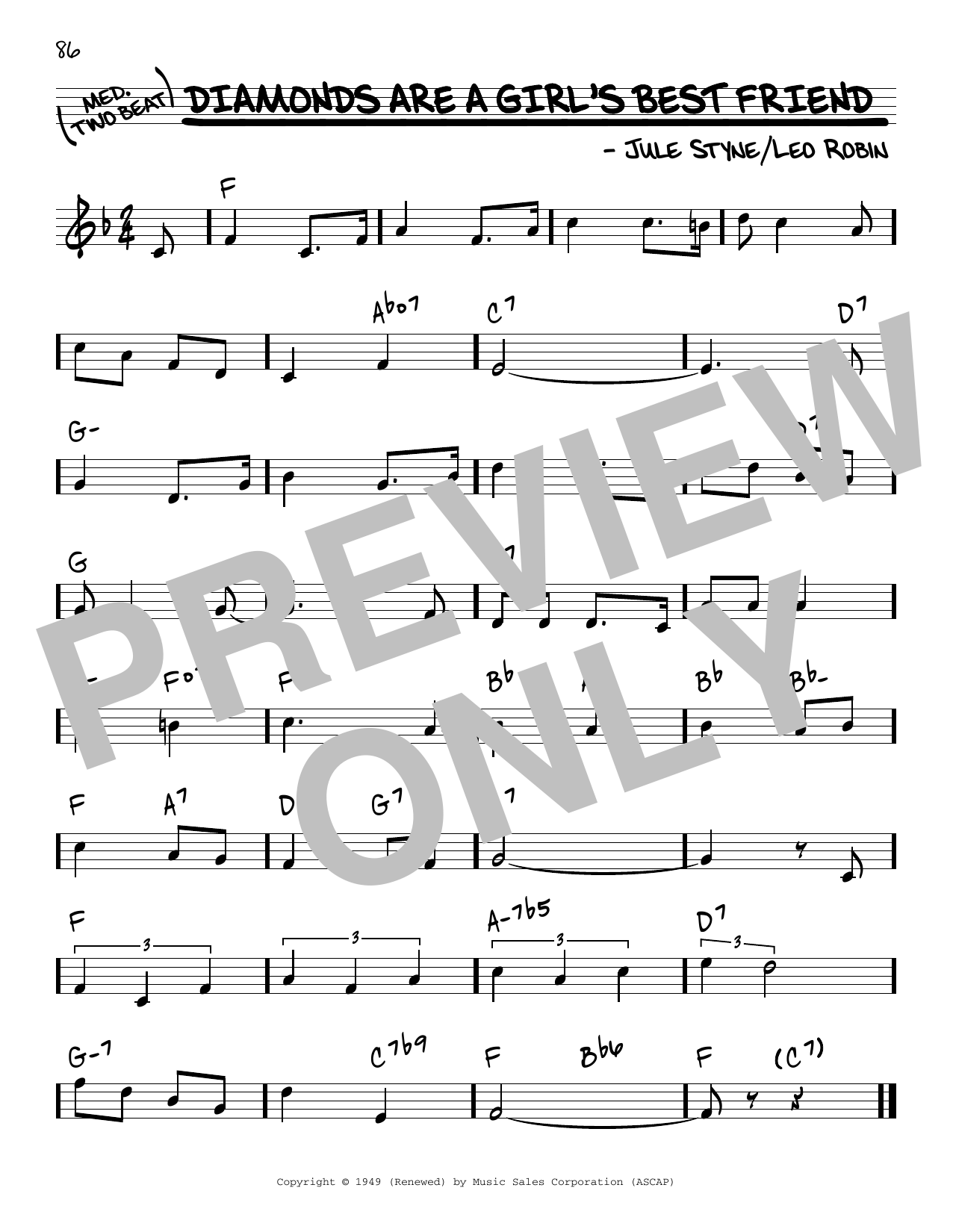 Download Jule Styne and Leo Robin Diamonds Are A Girl's Best Friend Sheet Music and learn how to play Real Book – Melody & Chords PDF digital score in minutes