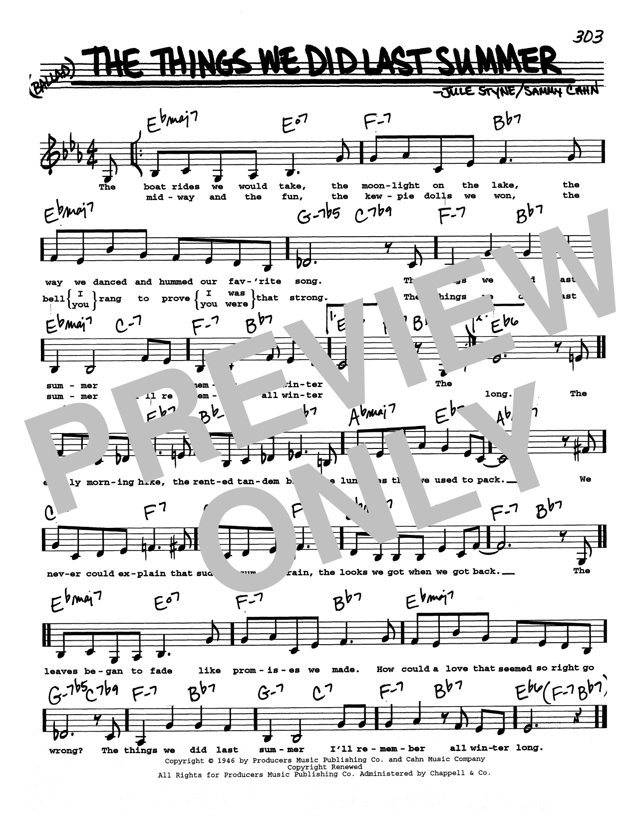 Download Jule Styne and Sammy Cahn The Things We Did Last Summer (Low Voice) Sheet Music and learn how to play Real Book – Melody, Lyrics & Chords PDF digital score in minutes