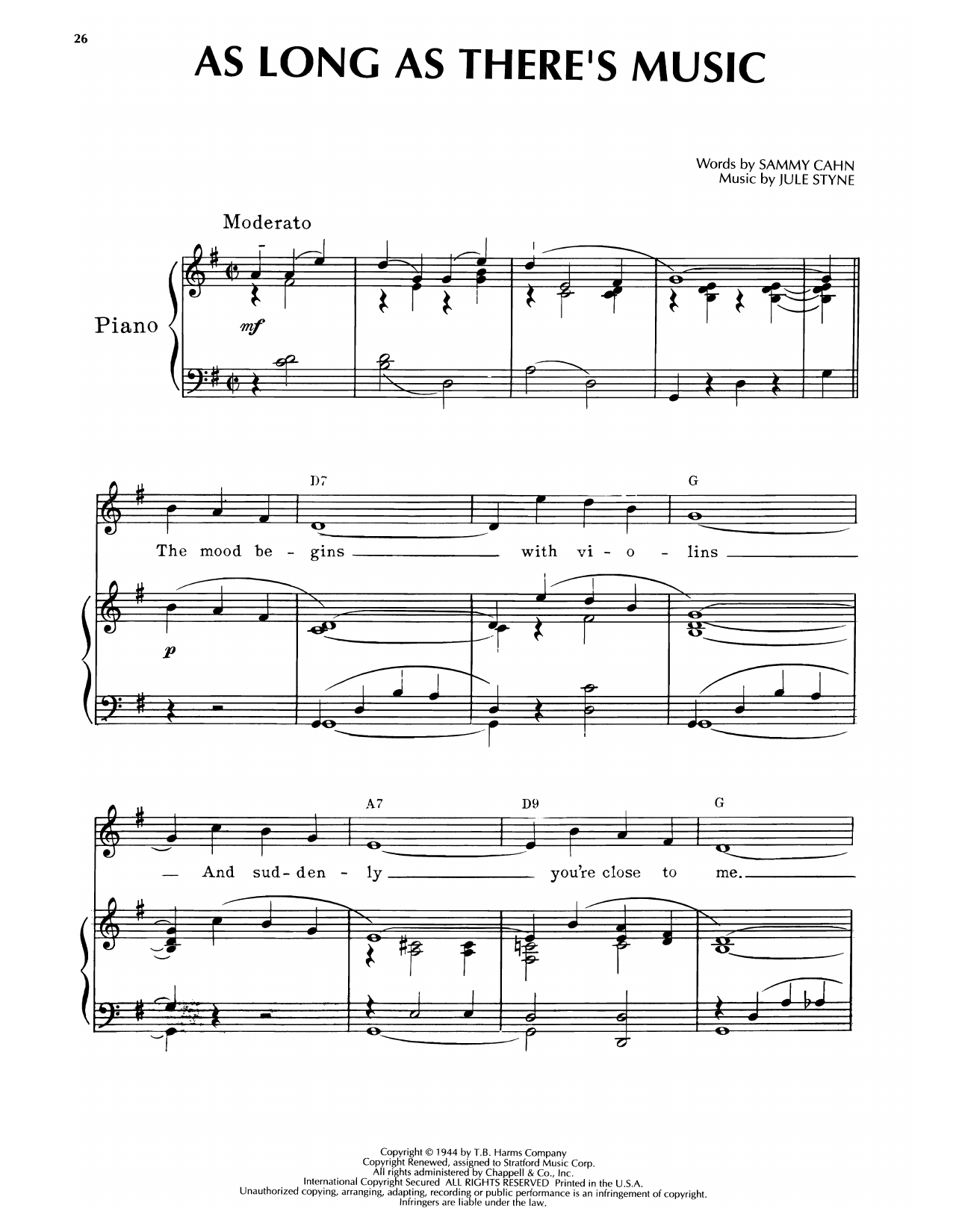 Download Jule Styne As Long As There's Music (from Step Lively) Sheet Music and learn how to play Piano & Vocal PDF digital score in minutes