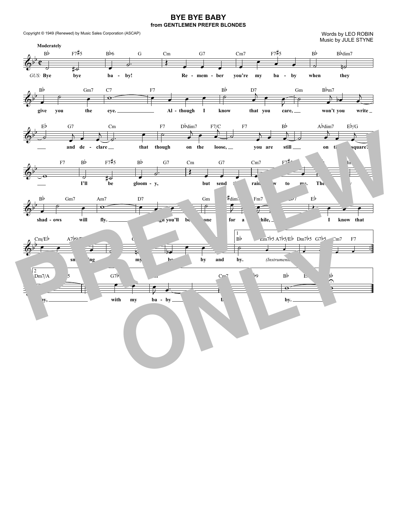 Download Jule Styne Bye Bye Baby Sheet Music and learn how to play Melody Line, Lyrics & Chords PDF digital score in minutes