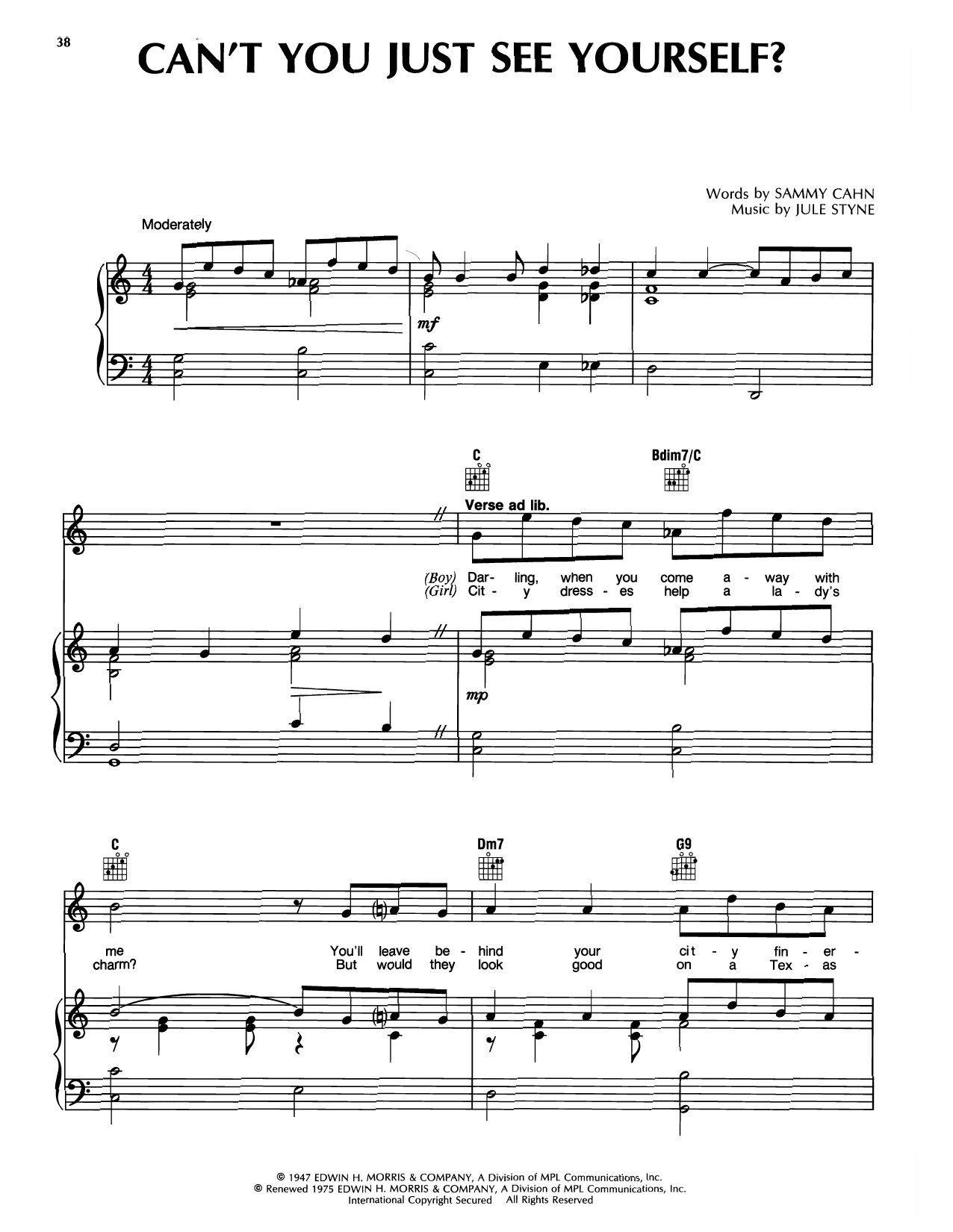 Download Jule Styne Can't You Just See Yourself? (from High Button Shoes) Sheet Music and learn how to play Piano & Vocal PDF digital score in minutes